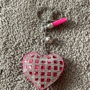 Heart Pink Squares Rhinestone Keychain Purse Decor